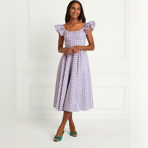 Hill House Daphne Dress in Lilac Clip Dot Check | Large | NWT